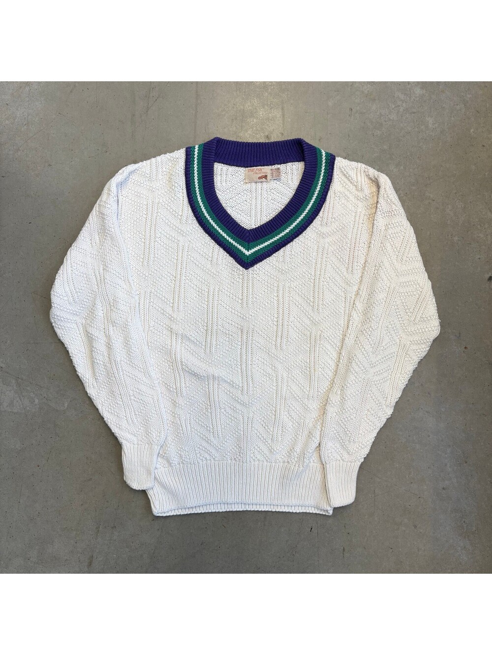 Vintage 90s The Fox Collection V-Neck Knit Sweater Large White